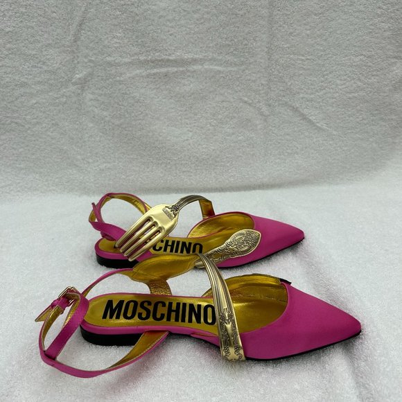 Moschino silk flats w/a fork that wraps around the soles,adjstable ankle straps - Picture 1 of 5